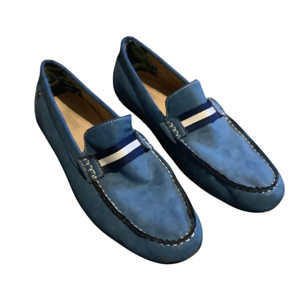 Stacey Adams Blue Slip-On Loafers Striped Detail Men Size 15 Leather‎ Lined